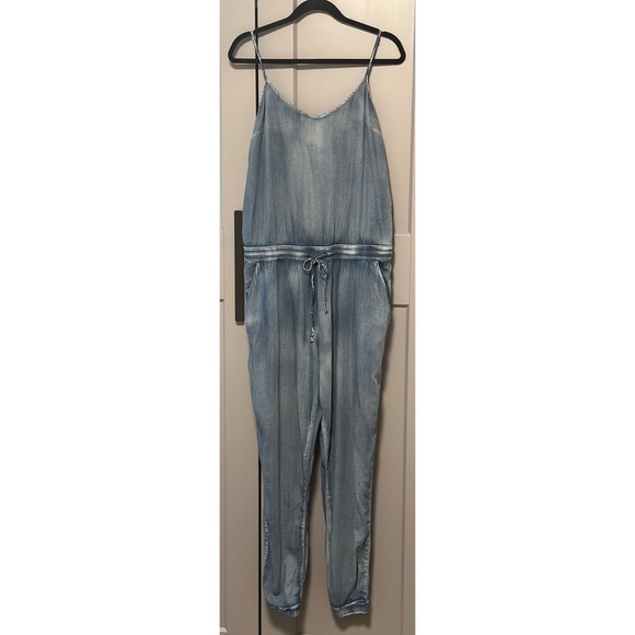 JustFab Sleeveless Jumpsuit Size XL Thin Strap Jogger Chambray Y2K Boho Layering - Picture 1 of 13